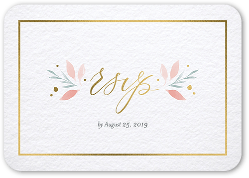 Brushed Botanicals Wedding Response Card, Pink, Gold Foil, Signature Smooth Cardstock, Rounded, Blush Pink