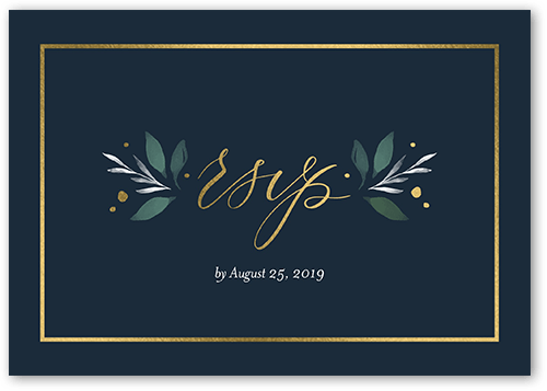 Brushed Botanicals Wedding Response Card, Grey, Gold Foil, Matte, Pearl Shimmer Cardstock, Square