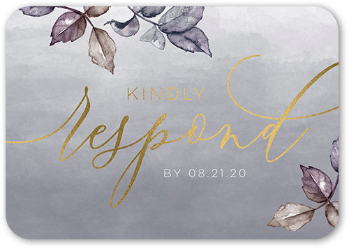 Gleaming Garden Wedding Response Card, Purple, Gold Foil, Signature Smooth Cardstock, Rounded, Lilac