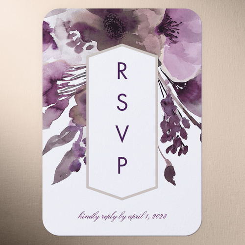 Abstract Bouquet Wedding Response Card, Purple, Pearl Shimmer Cardstock, Rounded