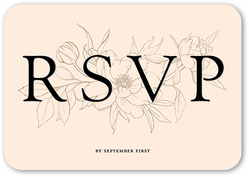 Etched Floral Wedding Response Card, Black, Pearl Shimmer Cardstock, Rounded, Black