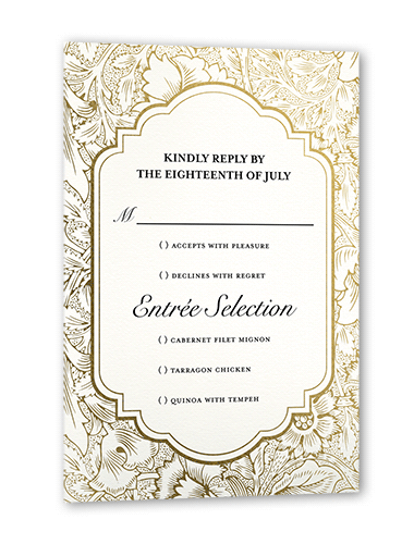 Ornate Petals Wedding Response Card, Square Corners