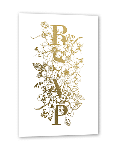 Flowers Abound Wedding Response Card, White, Gold Foil, Matte, Pearl Shimmer Cardstock, Square