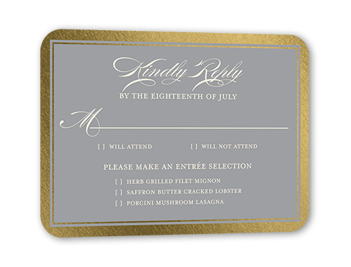 Remarkable Frame Classic Wedding Response Card, Gold Foil, Black, Pearl Shimmer Cardstock, Rounded, Black