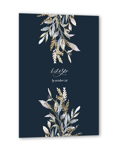 Watercolor Divide Wedding Response Card, Blue, Gold Foil, Matte, Pearl Shimmer Cardstock, Square
