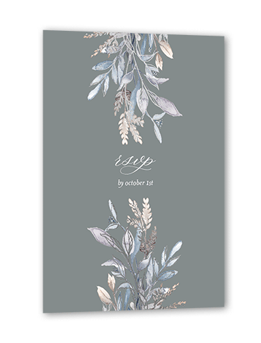 Watercolor Divide Wedding Response Card, Silver Foil, Green, Matte, Signature Smooth Cardstock, Square, Sea Breeze