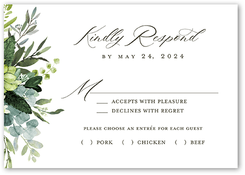 Border Botanicals Wedding Response Card, White, Matte, Signature Smooth Cardstock, Square