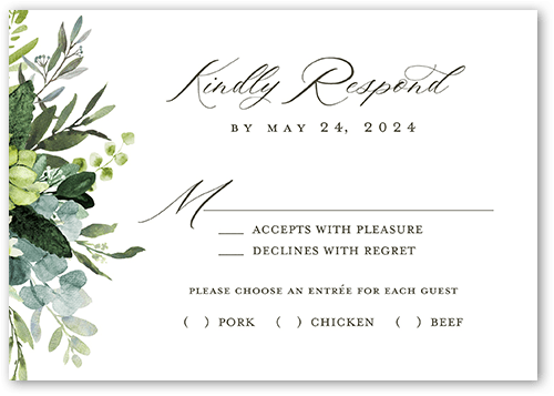 Border Botanicals Wedding Response Card, White, Matte, Pearl Shimmer Cardstock, Square