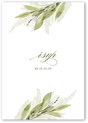 Floral Frond Wedding Response Card, Beige, Matte, Pearl Shimmer Cardstock, Square
