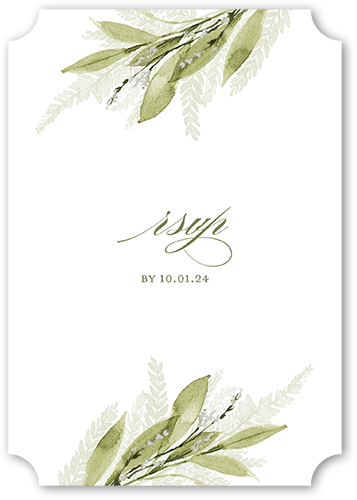 Floral Frond Wedding Response Card, Beige, Signature Smooth Cardstock, Ticket