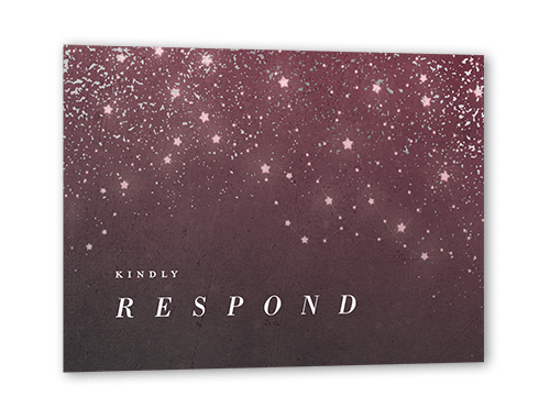 Star Cascade Wedding Response Card, Silver Foil, Purple, Matte, Pearl Shimmer Cardstock, Square