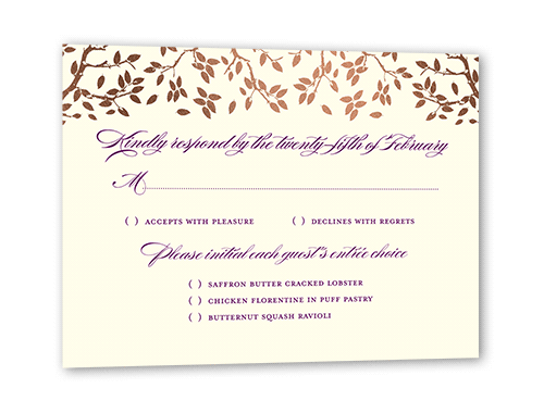 Enlightened Evening Wedding Response Card, Rose Gold Foil, Purple, Matte, Pearl Shimmer Cardstock, Square, Majestic