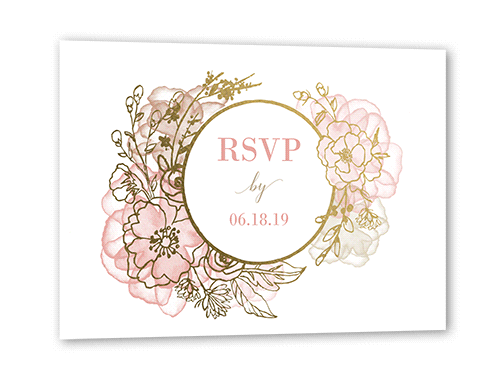 Floral Fringe Wedding Response Card, Pink, Gold Foil, Matte, Pearl Shimmer Cardstock, Square