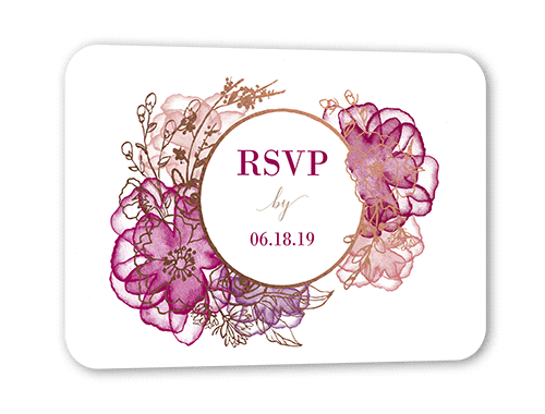 Floral Fringe Wedding Response Card, Pink, Rose Gold Foil, Signature Smooth Cardstock, Rounded