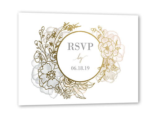 Floral Fringe Wedding Response Card, Beige, Gold Foil, Matte, Pearl Shimmer Cardstock, Square