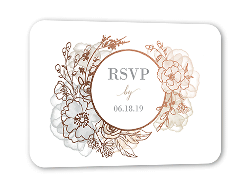 Floral Fringe Wedding Response Card, Rose Gold Foil, Beige, Signature Smooth Cardstock, Rounded
