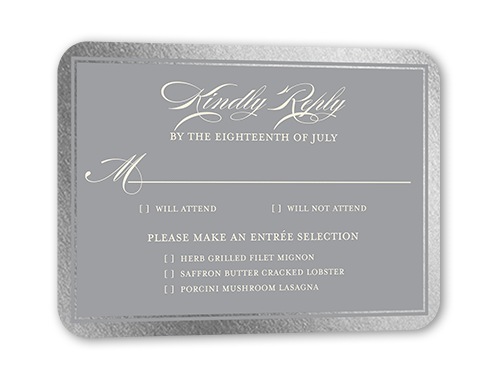 Remarkable Frame Classic Wedding Response Card, Silver Foil, Black, Pearl Shimmer Cardstock, Rounded, Black