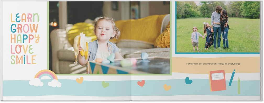 Colorful Childhood Photo Book, 11x14, Premium Leather Cover, PROFESSIONAL 6 COLOR PRINTING, Deluxe Layflat