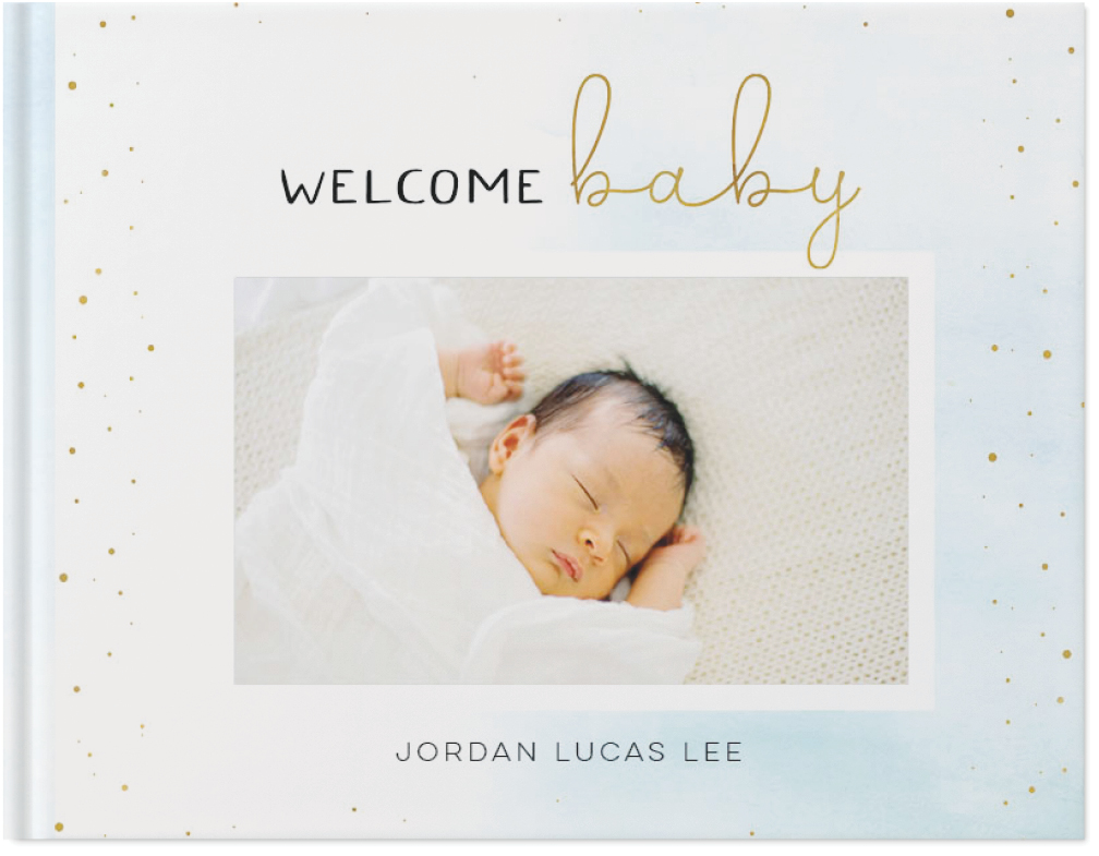 Watercolor Baby Boy Photo Book, 11x14, Hard Cover - Glossy, PROFESSIONAL 6 COLOR PRINTING, Standard Pages