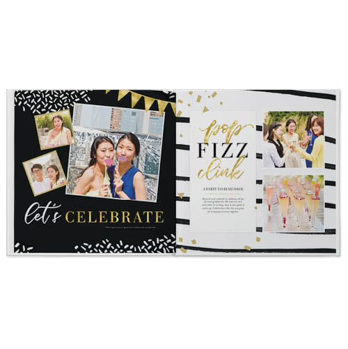 Black and White Confetti Shine Photo Book, 8x8, Professional Flush Mount Albums, Flush Mount Pages