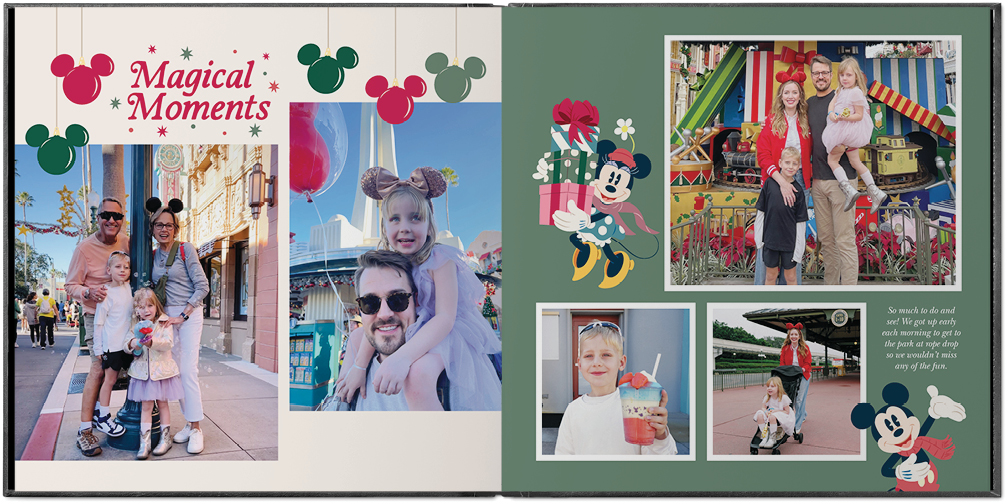 Disney Mickey and Friends Christmas Photo Book, 10x10, Premium Leather Cover, PROFESSIONAL 6 COLOR PRINTING, Deluxe Layflat