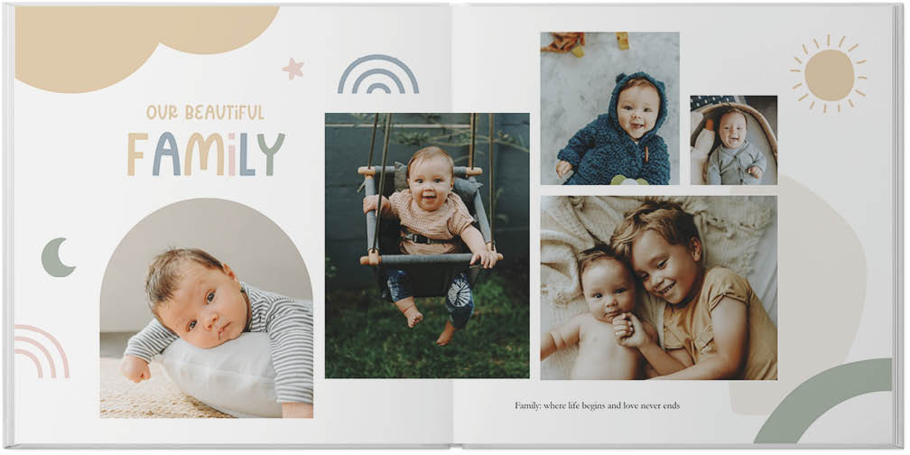 Boho Baby Photo Book, 12x12, Premium Leather Cover, PROFESSIONAL 6 COLOR PRINTING, Deluxe Layflat