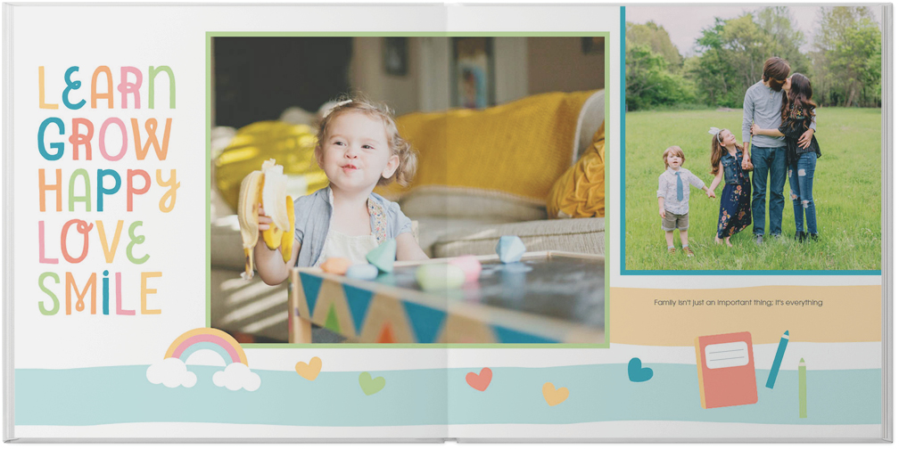 Colorful Childhood Photo Book, 12x12, Premium Leather Cover, PROFESSIONAL 6 COLOR PRINTING, Deluxe Layflat