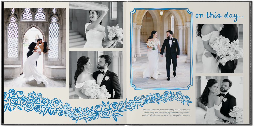 Illustrated with Love Photo Book, 12x12, Premium Leather Cover, PROFESSIONAL 6 COLOR PRINTING, Deluxe Layflat