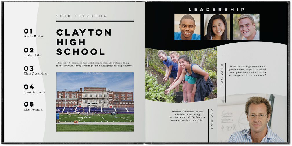 Modern School Yearbook Photo Book, 8x8, Premium Leather Cover, Deluxe Layflat