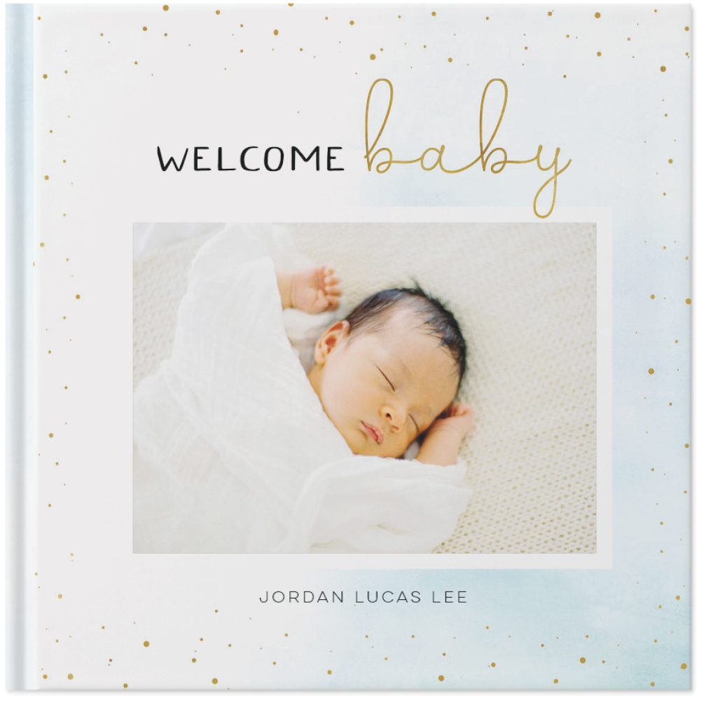 Watercolor Baby Boy Photo Book, 8x8, Hard Cover - Glossy, PROFESSIONAL 6 COLOR PRINTING, Standard Layflat